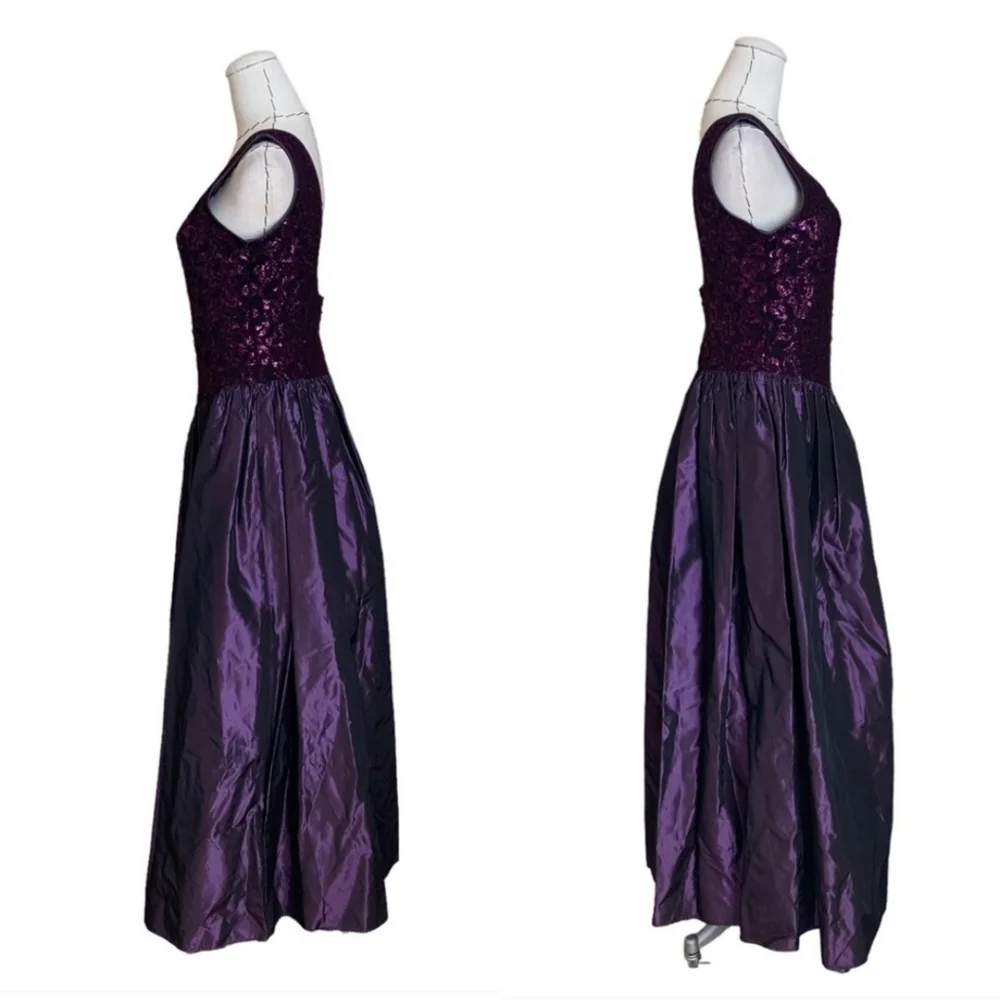 Vintage 90s Jessica McClintock Purple Lace Taffeta Gown Dress Prom Formal S M - Picture 3 of 14